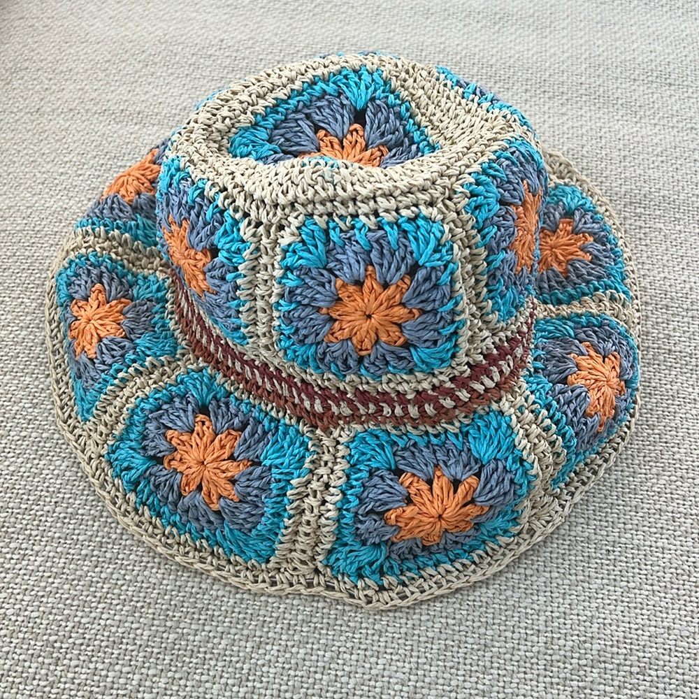 Anthropologie floral woven bucket hat